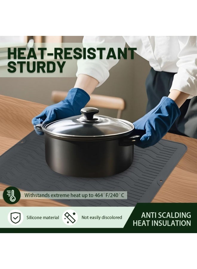 لاكام Silicone Dish Drying Mat, Large Non-Slip Kitchen Mats, Heat-Resistant Counter Protector for Sink, Countertop & Refrigerator, Multi-Purpose Drying Pad & Drawer Liner (47x38cm,Grey) - Image 3