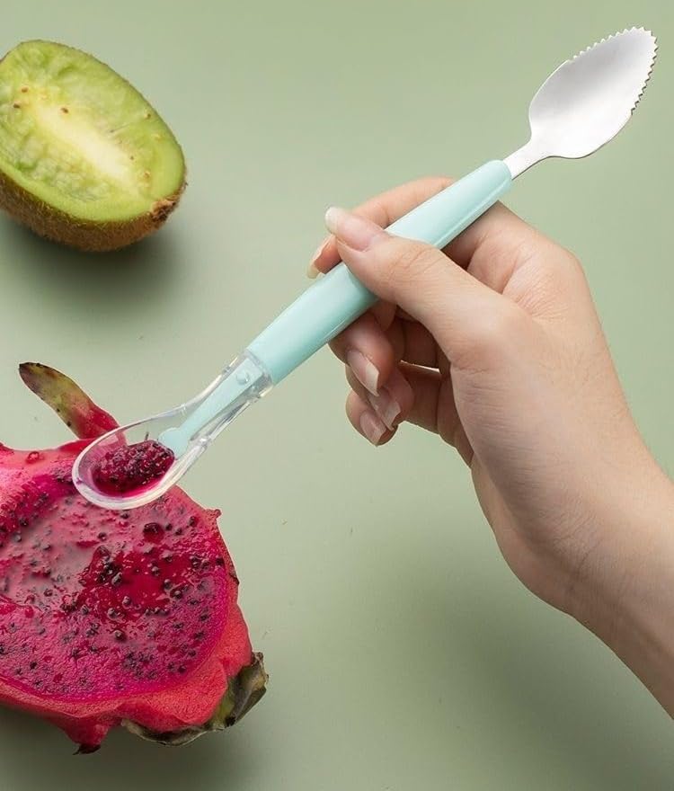 Greemito 2 in 1 Double-Headed Baby Spoon - Stainless Steel Fruit Scraper with Silicone Spoon for Baby Feeding - Image 1