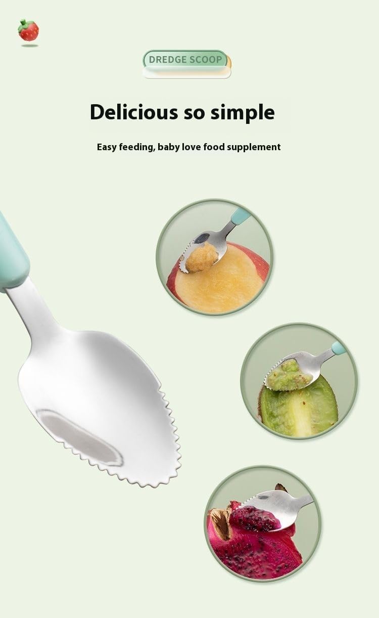 Greemito 2 in 1 Double-Headed Baby Spoon - Stainless Steel Fruit Scraper with Silicone Spoon for Baby Feeding - Image 4