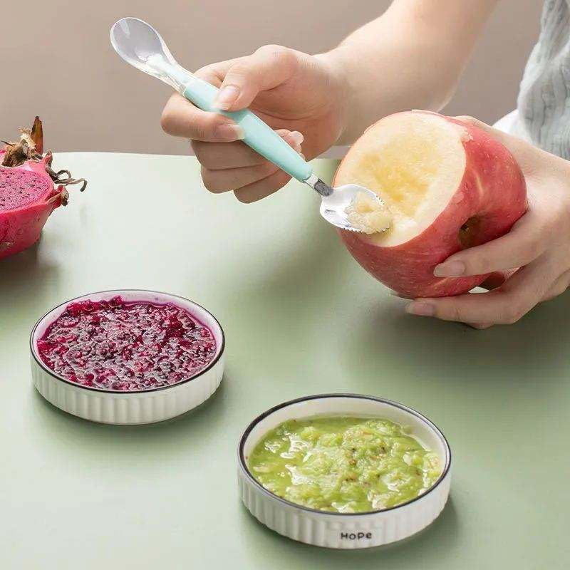 Greemito 2 in 1 Double-Headed Baby Spoon - Stainless Steel Fruit Scraper with Silicone Spoon for Baby Feeding - Image 5