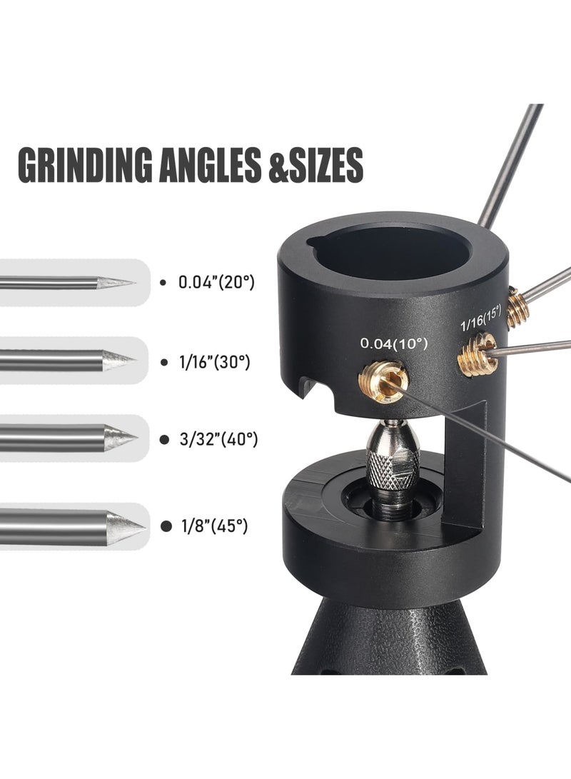 SYOSI Aluminum Tungsten Electrode Sharpener Grinder for TIG Welding - Single Column Open Design with Cut-Off Slot, Multi-Angle & Offsets, Horizontal Hole, 4 Screw Holes, 2 CNC Mandrels, and 5 x 25mm Wheels - Image 2