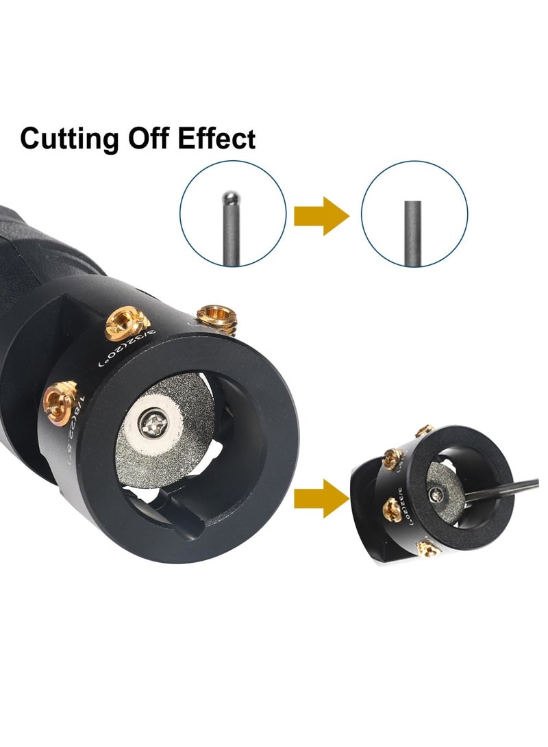 SYOSI Aluminum Tungsten Electrode Sharpener Grinder for TIG Welding - Single Column Open Design with Cut-Off Slot, Multi-Angle & Offsets, Horizontal Hole, 4 Screw Holes, 2 CNC Mandrels, and 5 x 25mm Wheels - Image 3