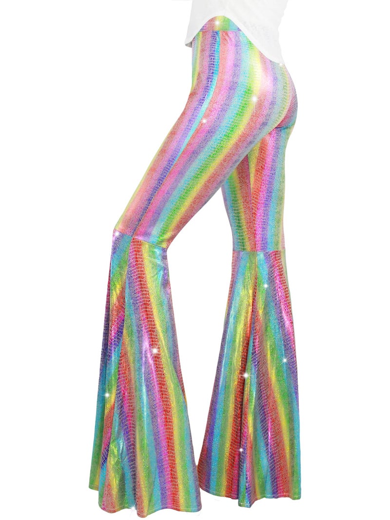 Nawgut Womens Sequin Flare Pant Sparkly High Waisted Leg Bell Bottom Glitter Trousers Night Out Clubwear-Large - Image 1