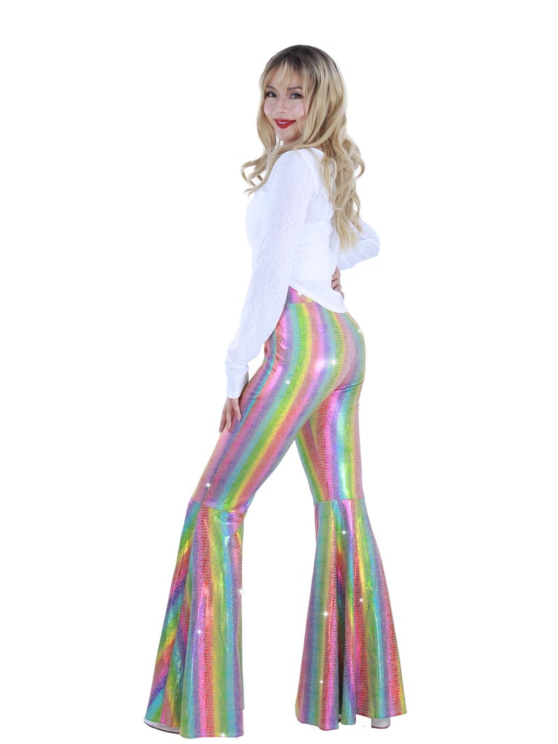 Nawgut Womens Sequin Flare Pant Sparkly High Waisted Leg Bell Bottom Glitter Trousers Night Out Clubwear-Large - Image 5