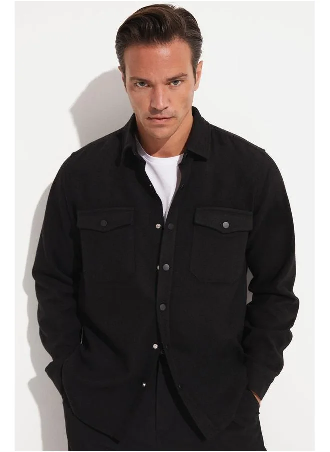 JUNE June Men Regular Fit Snap Shirt Black