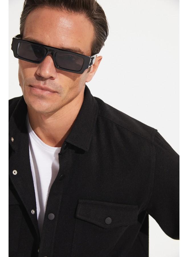 جون قميص رجالي بأزرار كبس لون أسود مقاس عادي - Image 2