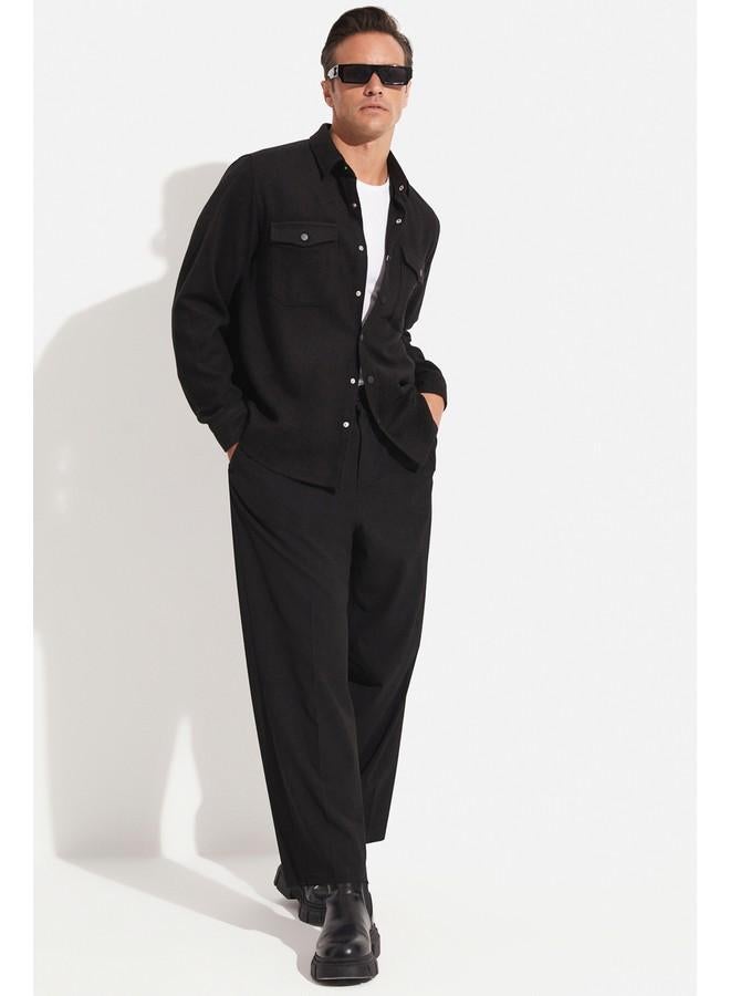 جون قميص رجالي بأزرار كبس لون أسود مقاس عادي - Image 3