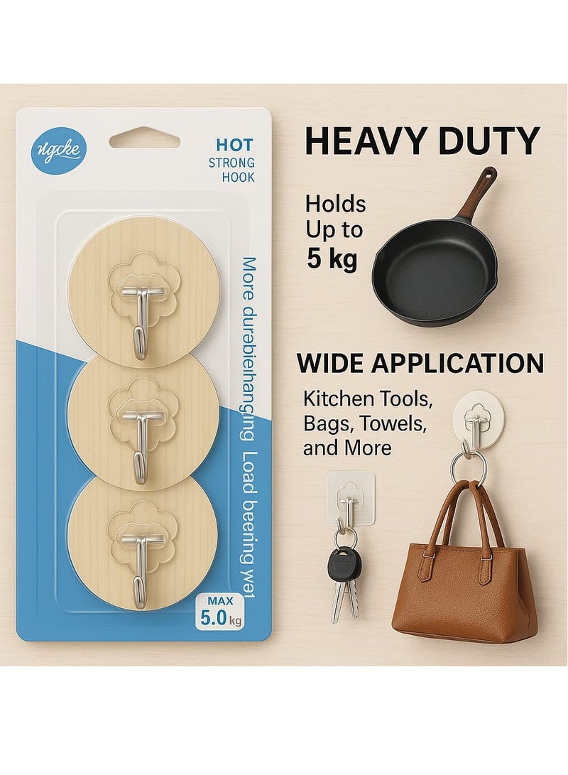 خطافات جدارية لاصقة قوية – تتحمل حتى 5 كجم – بدون حفر أو مسامير – تصميم أنيق باللون الذهبي – 9 قطع – مثالية للحمام، المطبخ، الأبواب، الجدران - Image 2