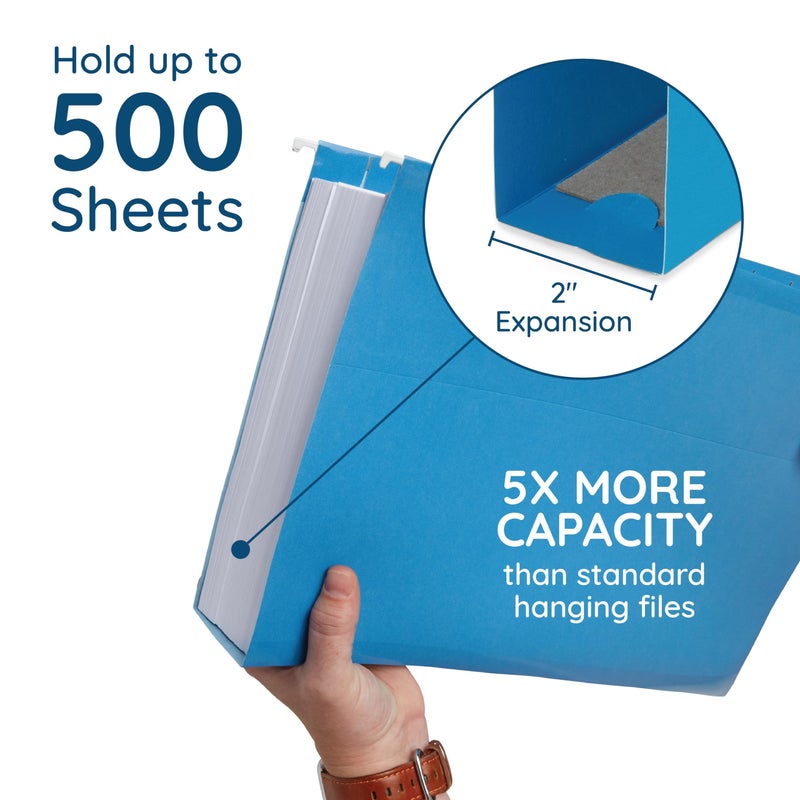 Blue Summit Supplies 25 Blue Summit Supplies Legal Size Hanging File Folders - Assorted Colors, 2" Expansion, Legal Hanging File Folders for Filing Cabinet, 9.5" x 14.75", 11PT Paper Stock with Tabs and Inserts Included - Image 3