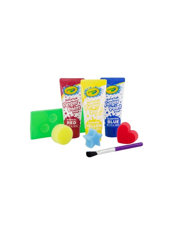Crayola Bath Tub Mini Paint Set 9 Piece Art Kit - Brushes, Sponges, & Wash Away Finger Paints, Blue Yellow & Red Color Tub Fingerpaints - Image 3