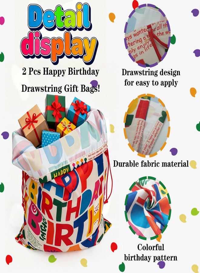 CosInStyle 2 PCS Large Happy Birthday Bags with Drawstring, 27.5x19.5 Inch, Reusable Canvas Storage for Holiday Gifts and Party Favors (StyleD-Birthday-2PCS - Image 2