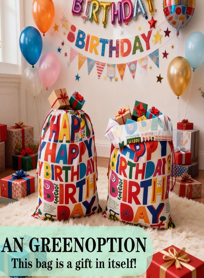 CosInStyle 2 PCS Large Happy Birthday Bags with Drawstring, 27.5x19.5 Inch, Reusable Canvas Storage for Holiday Gifts and Party Favors (StyleD-Birthday-2PCS - Image 5