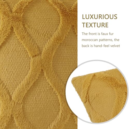 decorUhome Summer Throw Pillow Covers 18x18 Inch Set of 2 Soft Plush Faux Fur Wool Mustard Yellow Accent Couch Pillow Covers for Modern Farmhouse Bed Sofa Living Room - Image 3