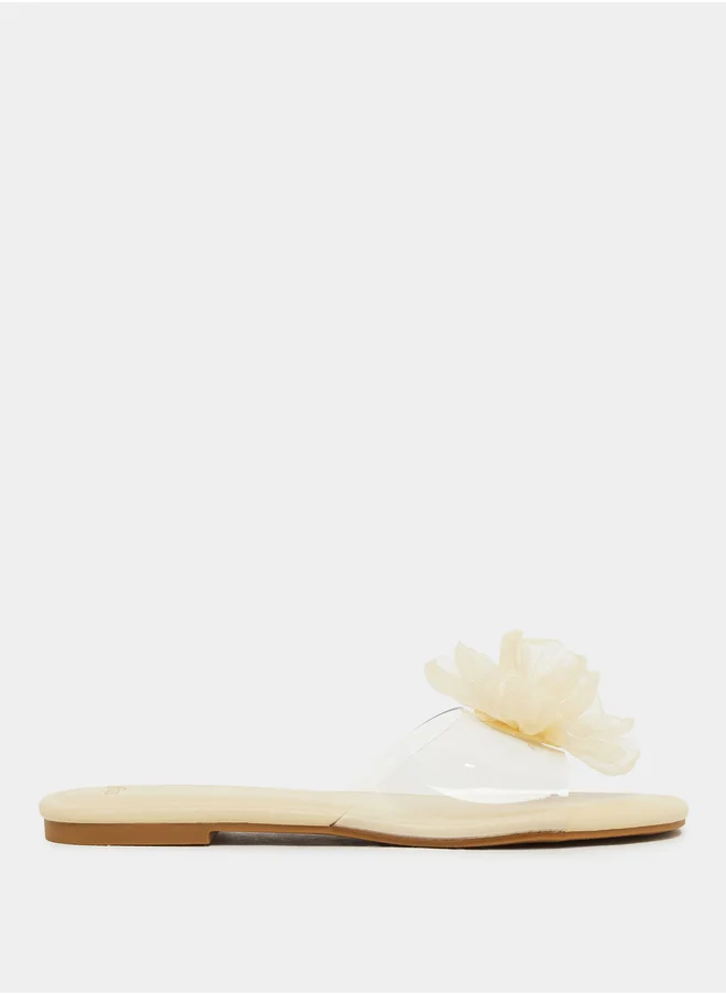 Styli Flower Detail Open Toe Flat Sandals