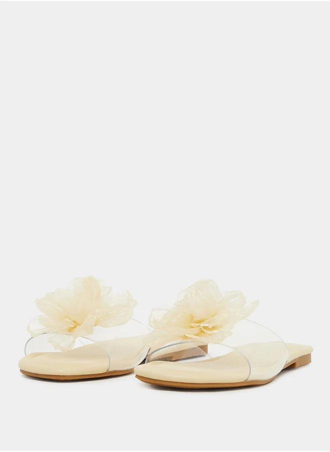Styli Flower Detail Open Toe Flat Sandals