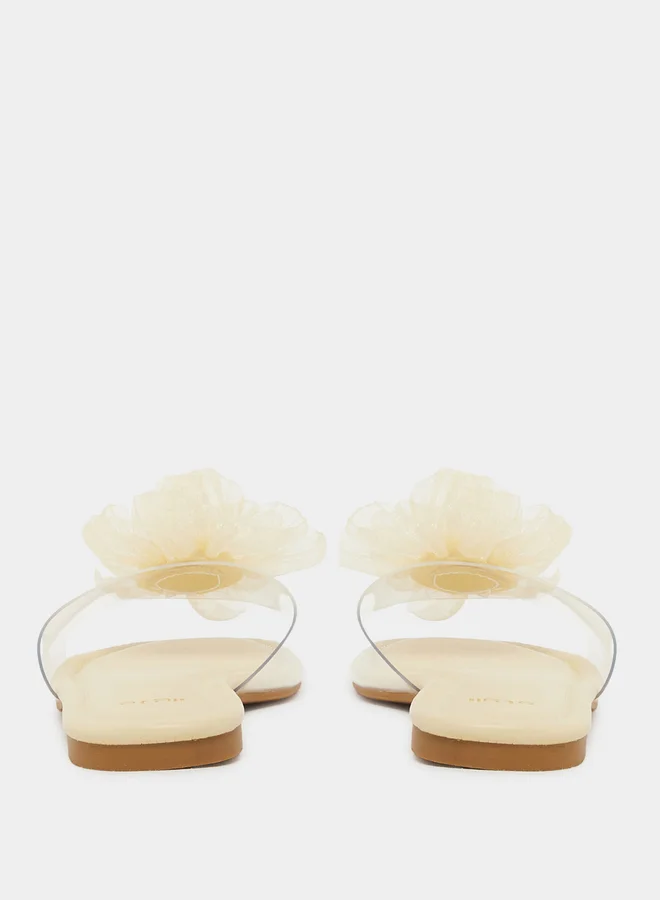 Styli Flower Detail Open Toe Flat Sandals