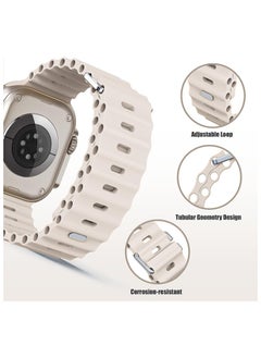 Color Fans Soft Silicone Ocean Sports Strap Compatible Apple Watch Ultra 49mm 45mm 44mm 42mm for Men Women, Adjustible Watch Band for Apple Watch Ultra/SE/Series 9/8/7/6/5/4/3/2/1 - Starlight  - Image 4