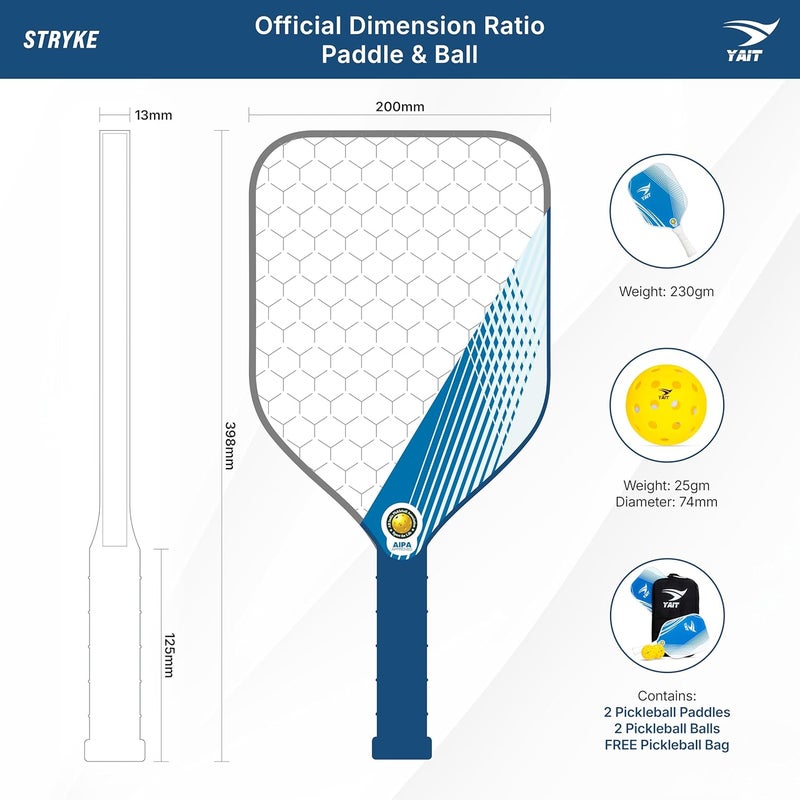 YAIT Sports Stryke Pickleball Paddle | 13 mm Fiberglass Surface | Highly Dense 8 mm PP Honeycomb Core | Highly Durable Pickleball Paddle | AIPA Approved Pickle Ball Racket of USAPA Standards - Image 3
