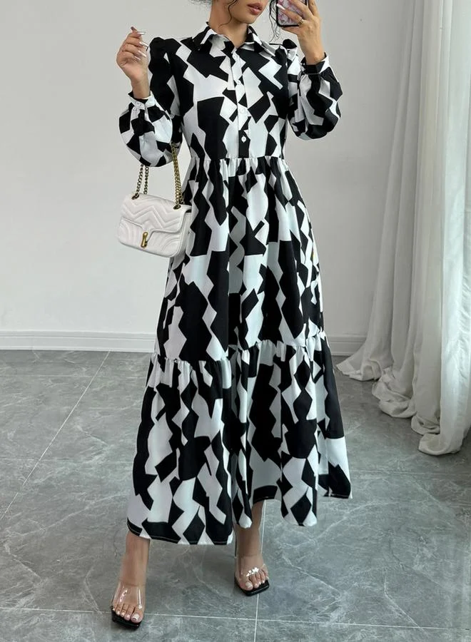 Take Two Take Two Geometric Print Buttoned A-Line Maxi Dress
