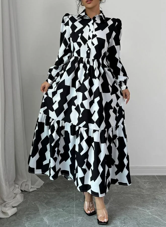 Take Two Take Two Geometric Print Buttoned A-Line Maxi Dress