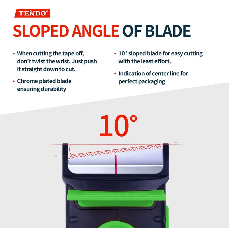 TENDO Heavy Duty Shipping Tape Dispenser: TENDO° Premium Line – Reusable, Replaceable, Eco-Friendly 2’’ Master Piece Dispenser for Pros with Patented 10° Sloped Chromium Blades - P-2200 (4th Gen.)_Green - Image 2