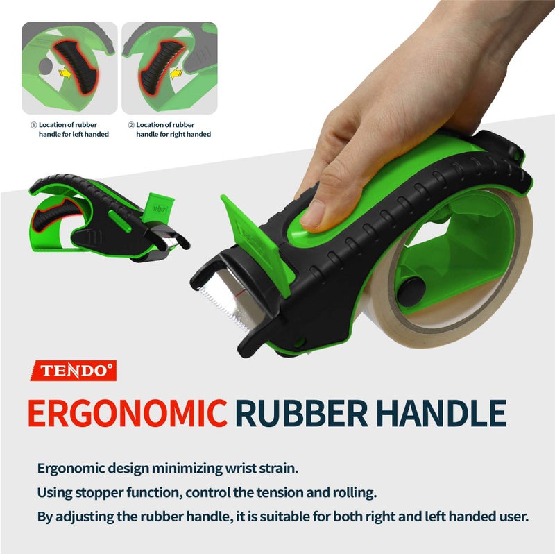 TENDO Heavy Duty Shipping Tape Dispenser: TENDO° Premium Line – Reusable, Replaceable, Eco-Friendly 2’’ Master Piece Dispenser for Pros with Patented 10° Sloped Chromium Blades - P-2200 (4th Gen.)_Green - Image 3