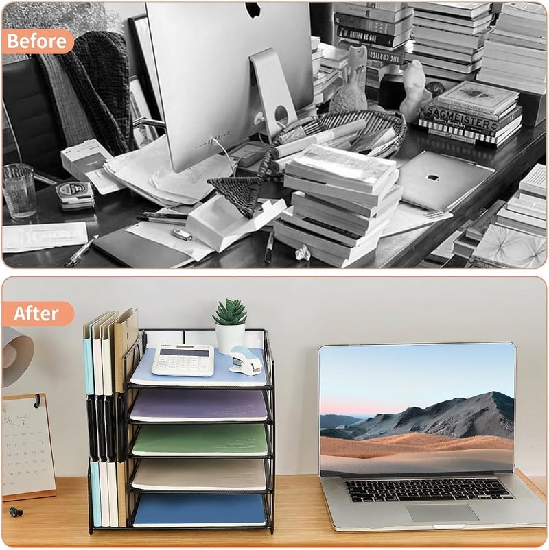 Spnor Desk Organizers and Accessories, 5-Tier Paper Letter Tray Organizer with File Holder, Desktop Organizer for Office Supplies, Office Desk Accessories & Workspace - Image 2
