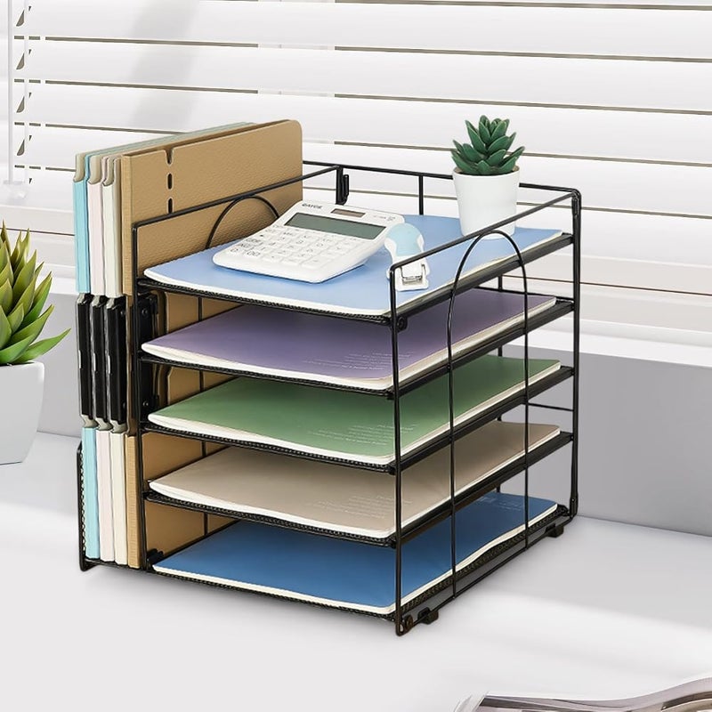 Spnor Desk Organizers and Accessories, 5-Tier Paper Letter Tray Organizer with File Holder, Desktop Organizer for Office Supplies, Office Desk Accessories & Workspace - Image 4