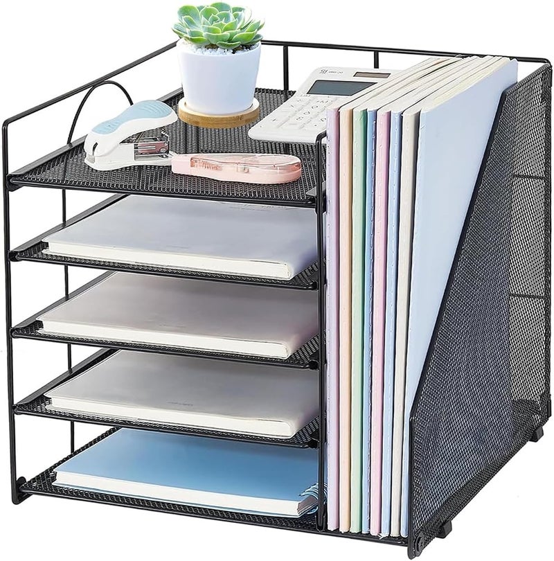 Spnor Desk Organizers and Accessories, 5-Tier Paper Letter Tray Organizer with File Holder, Desktop Organizer for Office Supplies, Office Desk Accessories & Workspace - Image 1