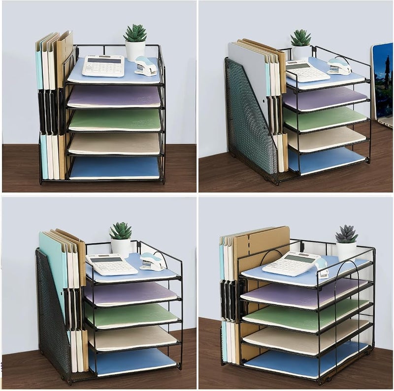 Spnor Desk Organizers and Accessories, 5-Tier Paper Letter Tray Organizer with File Holder, Desktop Organizer for Office Supplies, Office Desk Accessories & Workspace - Image 5