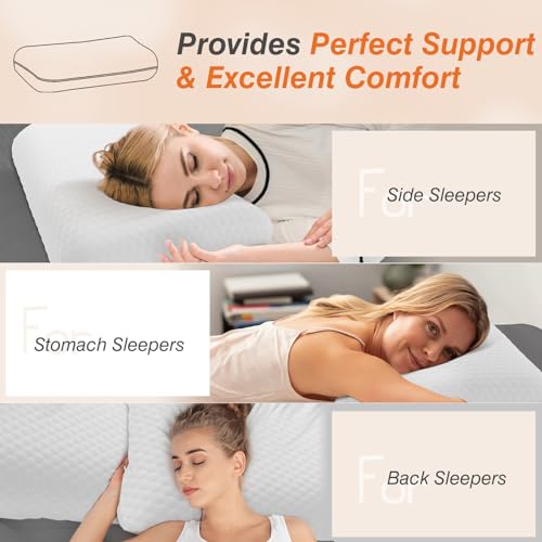 DUMOS Memory Foam Pillows for Sleeping 2 Pack, Bed Pillows for Adults with Washable Cover and Breathable Mesh, Gel Cooling Pillow for Back and Side Sleeper Support, White - Image 5
