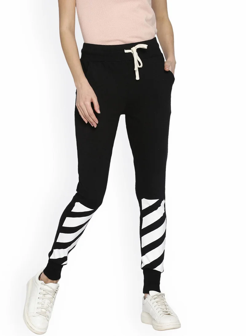 Women's Onyx Black Block Striped-Print Trackpants