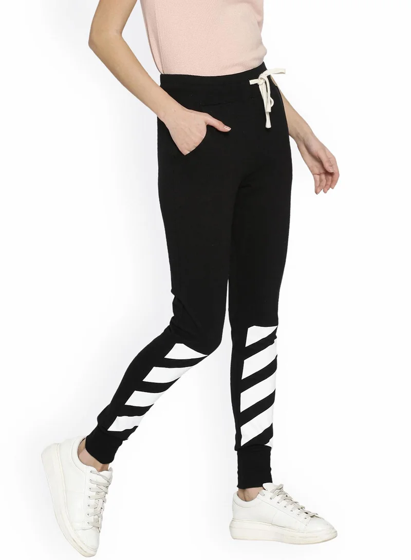 Campus Sutra Women's Onyx Black Block Striped-Print Trackpants