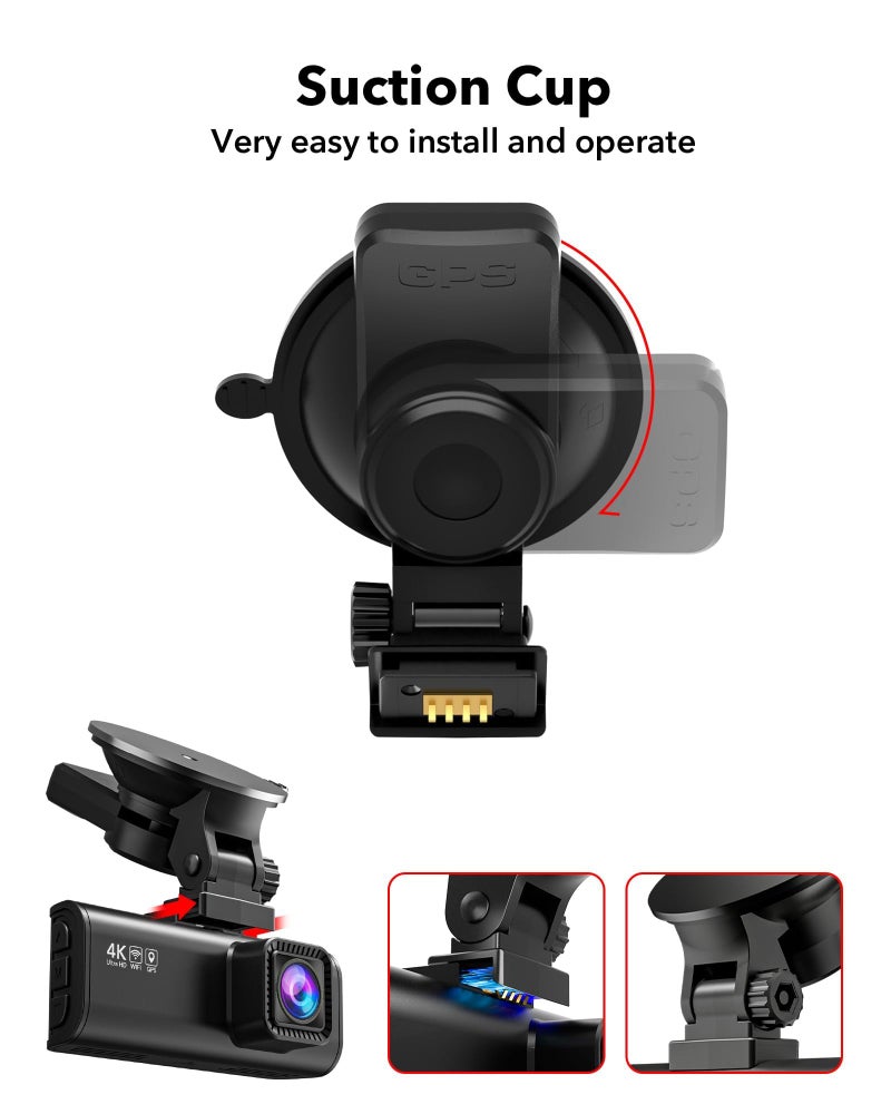 REDTIGER Suction Mount for F7N Series Dash Cam,Built-in GPS Module,Easy Install,180Â° Rotatable,Includes Adhesive Pads and Electrostatic Stickers - Image 2
