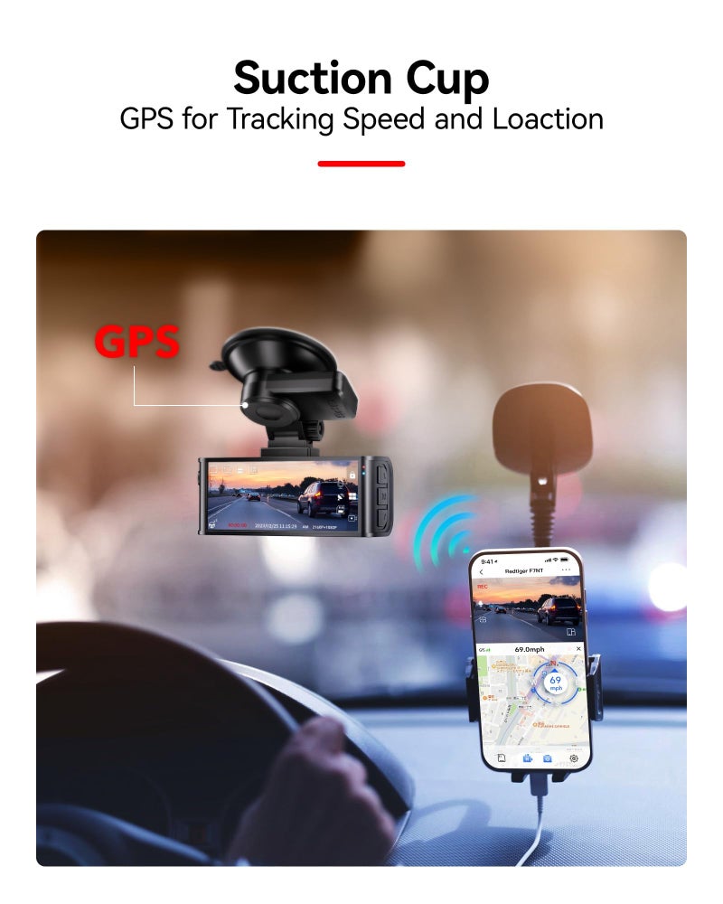 REDTIGER Suction Mount for F7N Series Dash Cam,Built-in GPS Module,Easy Install,180Â° Rotatable,Includes Adhesive Pads and Electrostatic Stickers - Image 5