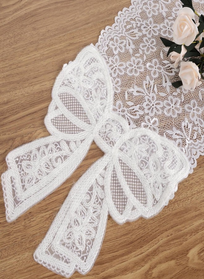tiosggd White Lace Table Runner with Big Bow Ends, Vintage Macrame Embroidered Dresser Runners Cover Top for Bedroom, Dining Table, French Country Style Spring Summer Wedding Party Decor 12 x 72 inches - Image 3