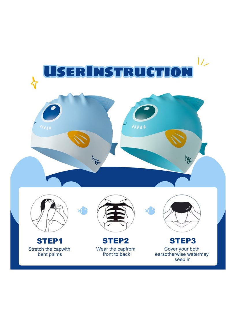 Excefore Kids Swim Cap for Boys Girls, Kids Swim Caps for Long Hair & Braids Silicone Swimming Cap, Large Waterproof Swim Hat to Keep Hair Dry, for Short/Long Hair, Ideal for Beach and Pool - Image 5