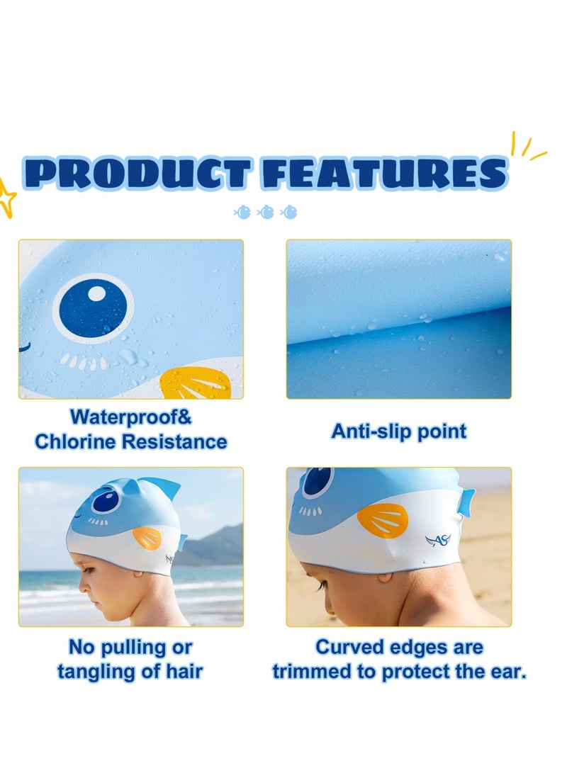 Excefore Kids Swim Cap for Boys Girls, Kids Swim Caps for Long Hair & Braids Silicone Swimming Cap, Large Waterproof Swim Hat to Keep Hair Dry, for Short/Long Hair, Ideal for Beach and Pool - Image 4