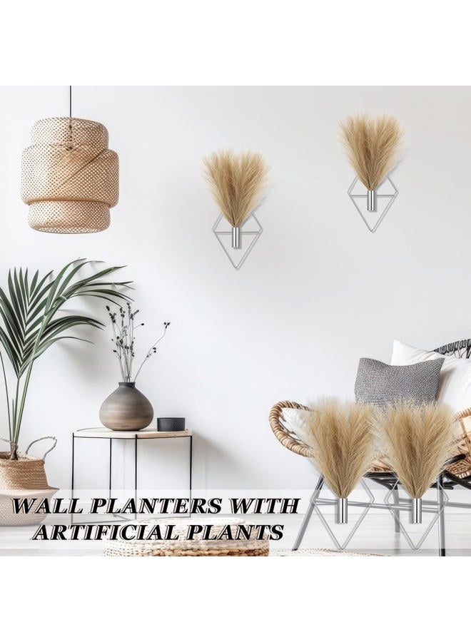 Canlierr 2 Pieces Boho Wall Decor Hanging Planters with Artificial Plants Metal Hanging Vase Indoor Plants Holder Modern Wall Art for Bathroom Bedroom Living Room Decor, Silver, Pampas Grass - Image 5