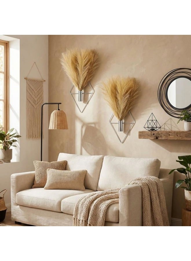 Canlierr 2 Pieces Boho Wall Decor Hanging Planters with Artificial Plants Metal Hanging Vase Indoor Plants Holder Modern Wall Art for Bathroom Bedroom Living Room Decor, Silver, Pampas Grass - Image 4
