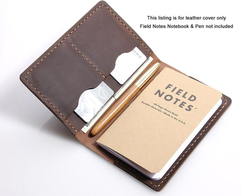 Robrasim Leather Journal Cover for Field Notes Notebook Cover for Moleskine Cahier Handmade Vintage Leather Cover for 35 x 55 Notebooks Brown  - Image 4