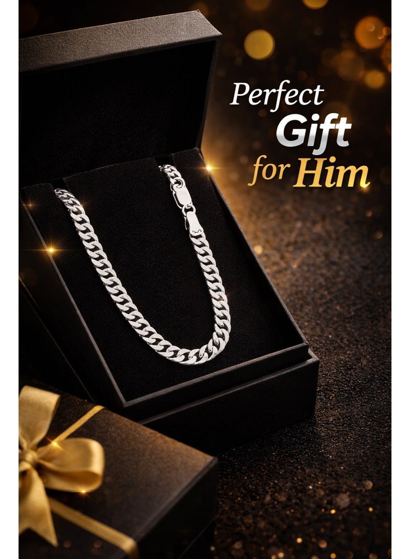 FINE SILVER Men's 925 Sterling Silver Heavy Curb Link Chain Necklace - Classic Masculine Bold Style - Image 4