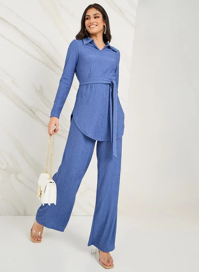 ستايلي Textured Longline Top & Wide Leg Trouser Modest Set