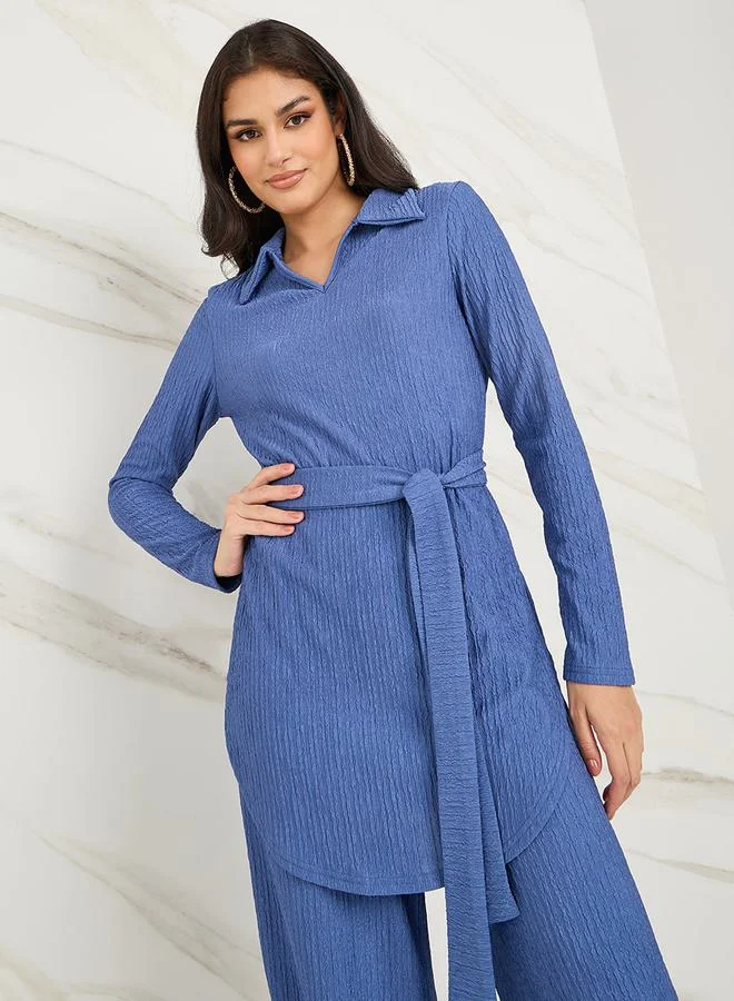 ستايلي Textured Longline Top & Wide Leg Trouser Modest Set