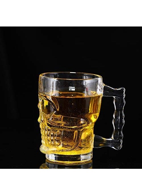 SHOPELLA SHOPELLA 300 ML Crystal Heavy Glass Skull Beer Mug Crystal Clear Skull Design Mug for Parties Gifts Pack of 6  - Image 4