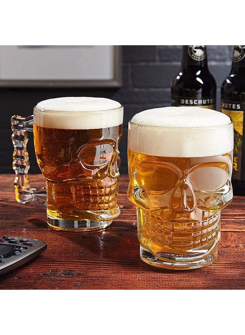SHOPELLA SHOPELLA 300 ML Crystal Heavy Glass Skull Beer Mug Crystal Clear Skull Design Mug for Parties Gifts Pack of 6  - Image 1