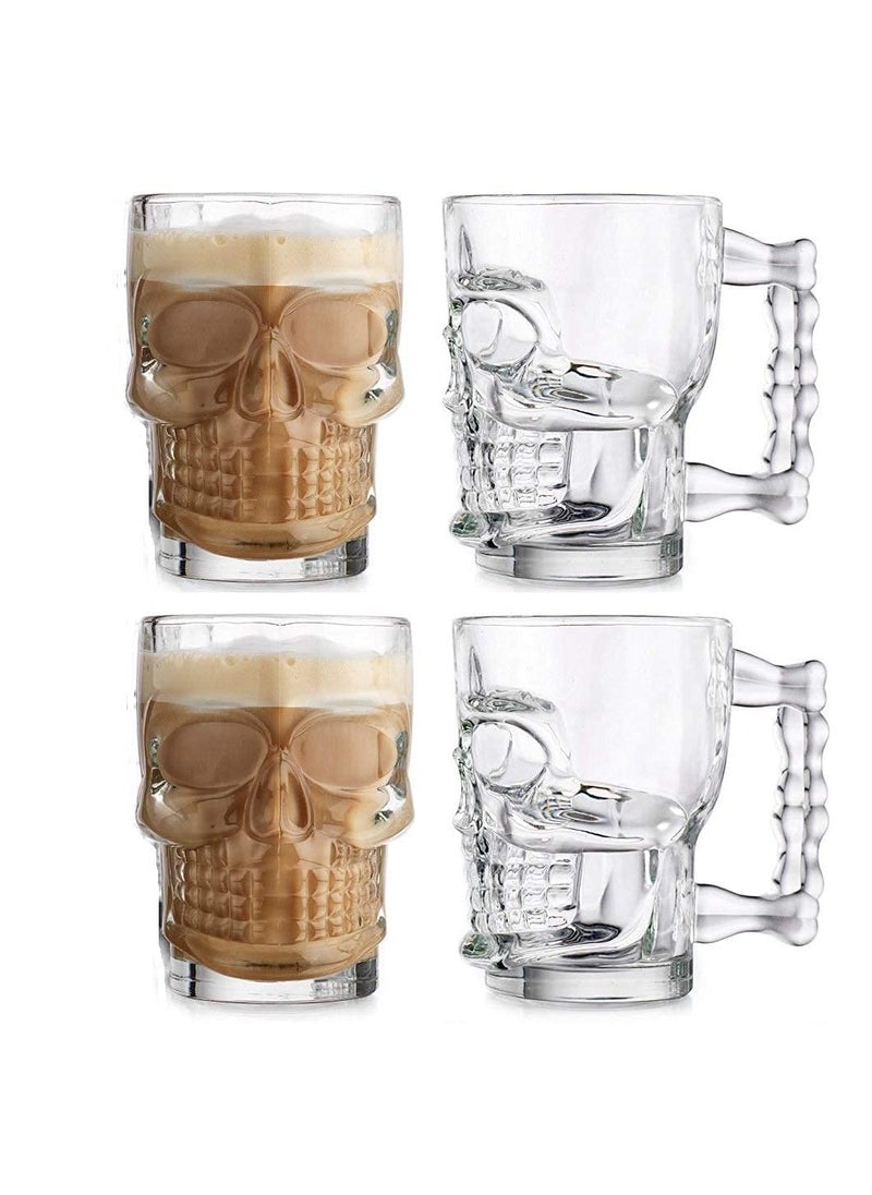 SHOPELLA SHOPELLA 300 ML Crystal Heavy Glass Skull Beer Mug Crystal Clear Skull Design Mug for Parties Gifts Pack of 6  - Image 5