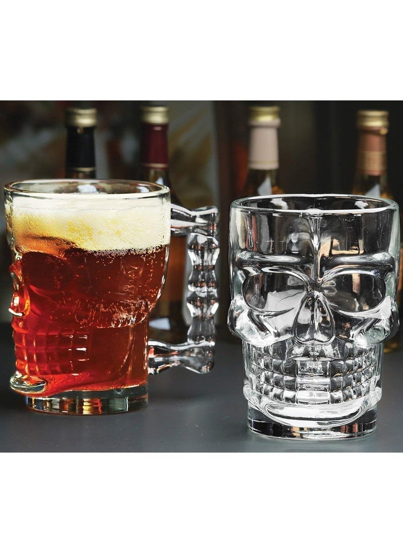 SHOPELLA SHOPELLA 300 ML Crystal Heavy Glass Skull Beer Mug Crystal Clear Skull Design Mug for Parties Gifts Pack of 6  - Image 3