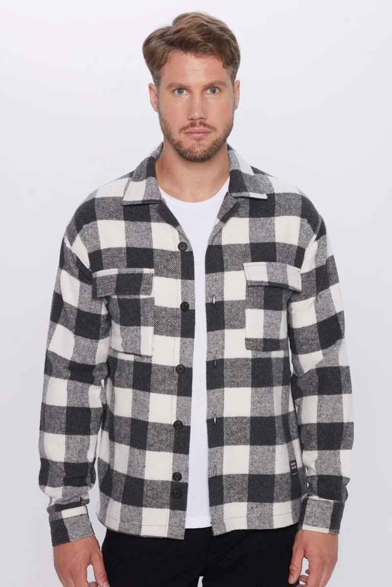 تودورس Men's Relax Fit Casual Cut Lumberjack Collar Double Pocket Flap Checkered Winter Shirt