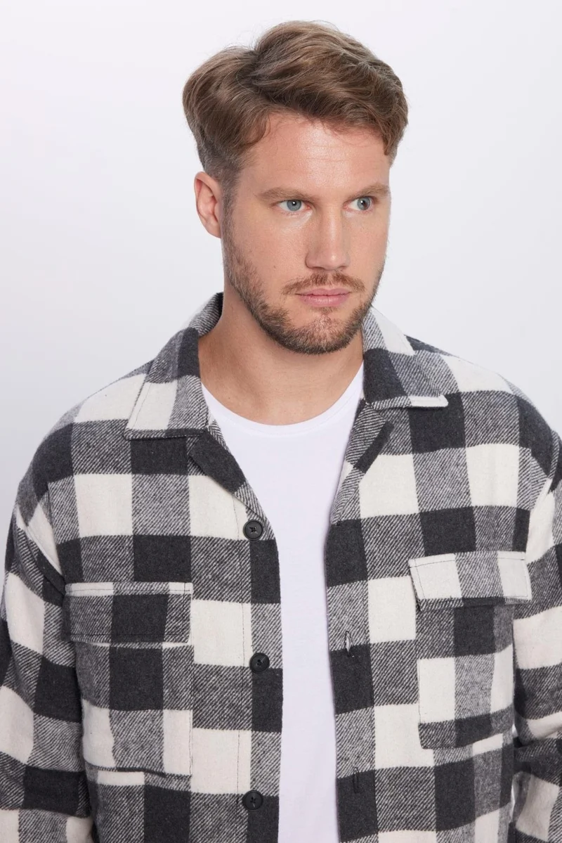 تودورس Men's Relax Fit Casual Cut Lumberjack Collar Double Pocket Flap Checkered Winter Shirt